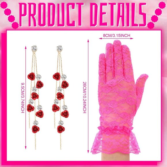 Complete Floral Gift Set: Rose Clutch, Lace Gloves & Dangle Earrings for Parties - Picture 2 of 7